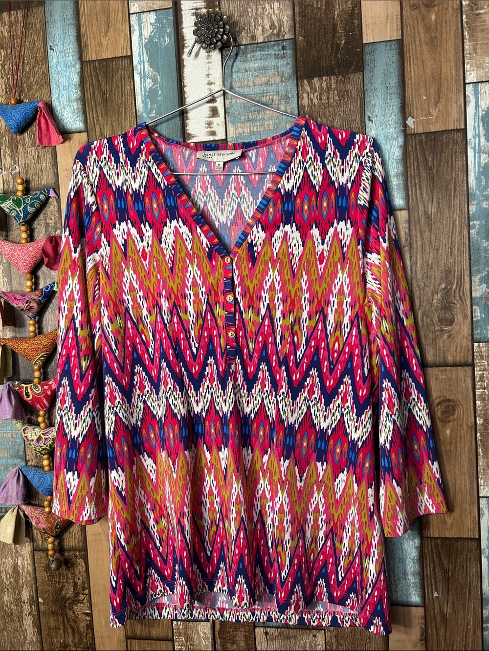 Jones New York Pink Multi Ikat V-Neck Tunic